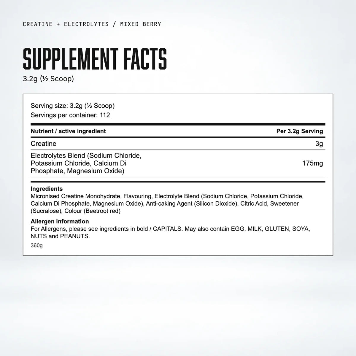 Warrior Creatine Plus Electrolytes, Mixed Berry: supplement facts