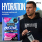 Athlete wearing a Warrior hoodie holding a shaker next to Warrior Creatine + Electrolytes sachet. The image promotes hydration, performance, and recovery anytime, anywhere.