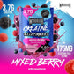 Close-up of Warrior Creatine + Electrolytes sachet surrounded by splashing mixed berries. Highlights 3.7g creatine and 175mg electrolytes blend for performance, hydration, and recovery.