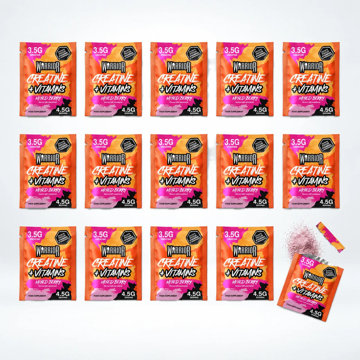 Warrior Creatine Plus Vitamins – 15 Sachet Pack (30 Servings), Mixed Berry: image