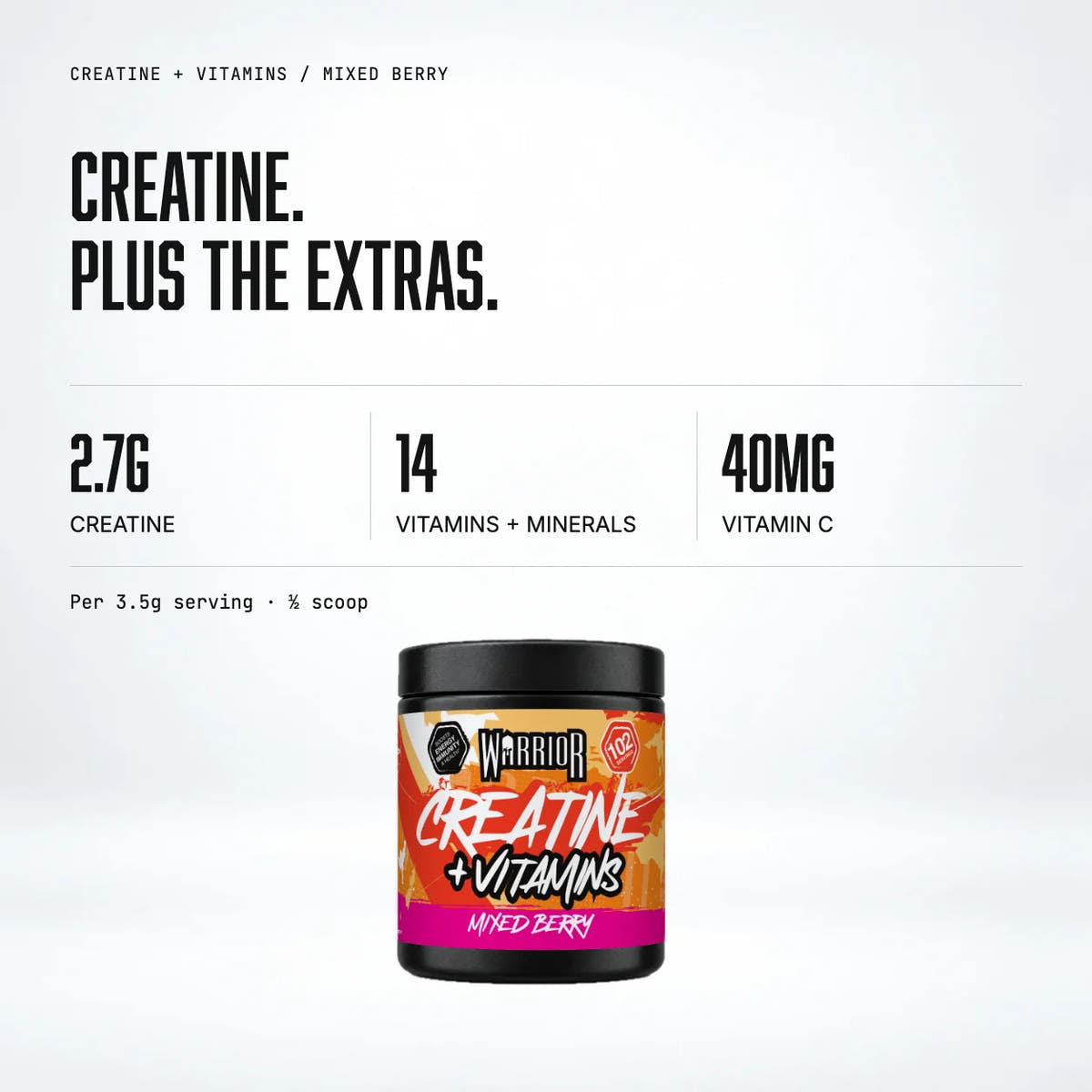 Warrior Creatine Plus Vitamins, Mixed Berry: macro callout
