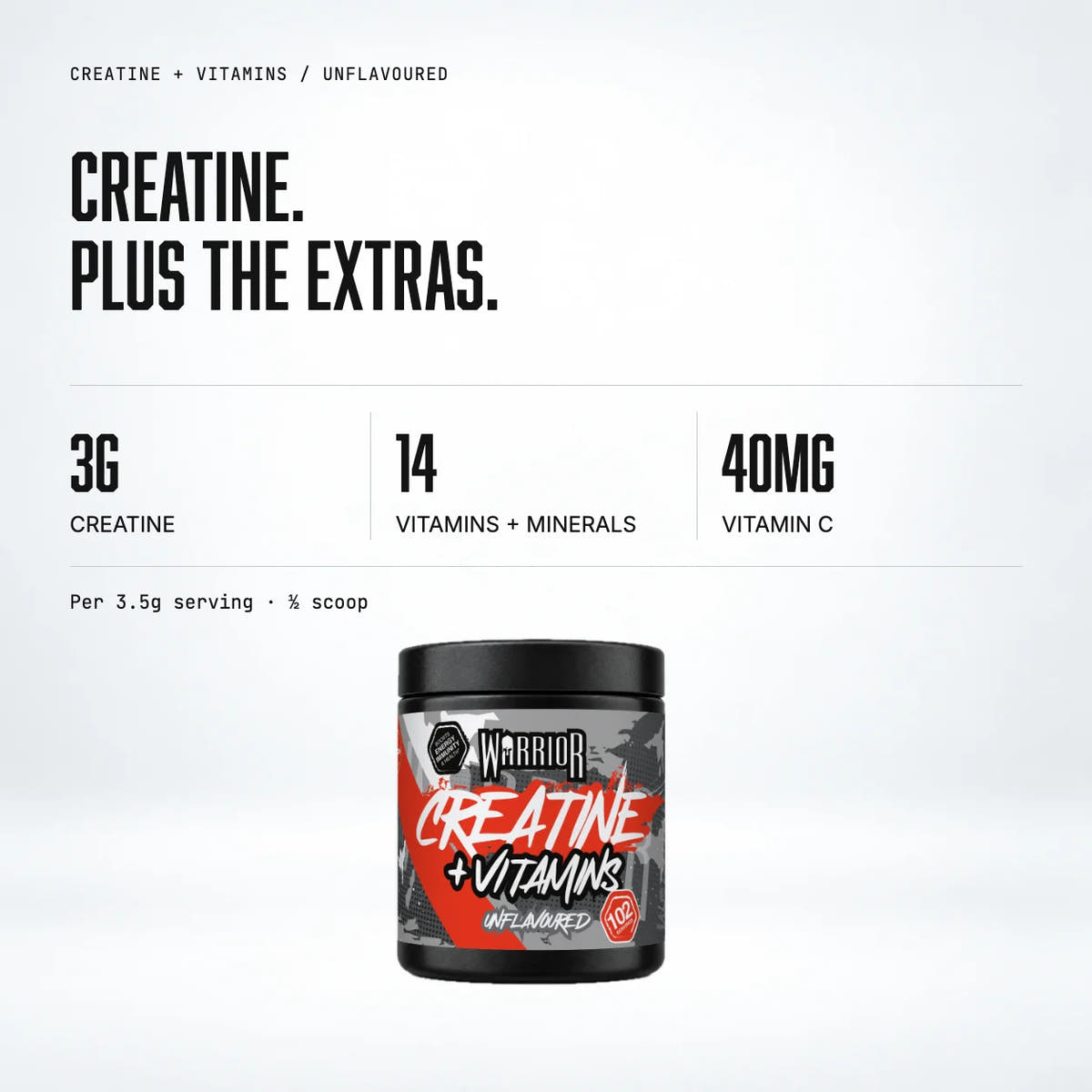 Warrior Creatine Plus Vitamins (Unflavoured), Unflavoured: macro callout