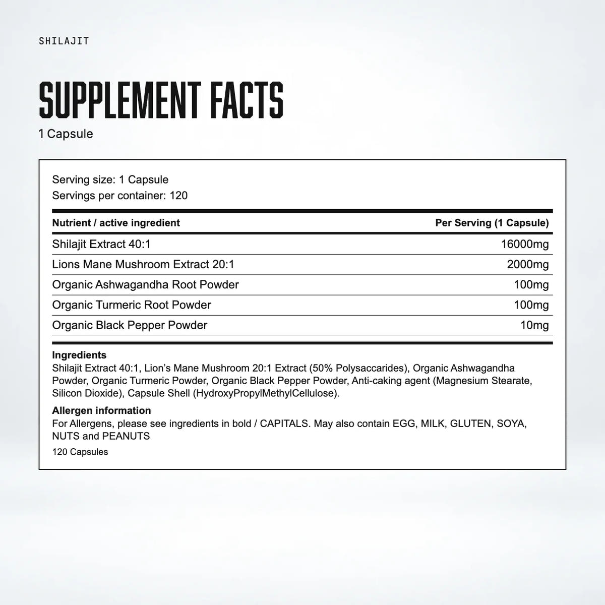 Warrior SHILAJIT: supplement facts