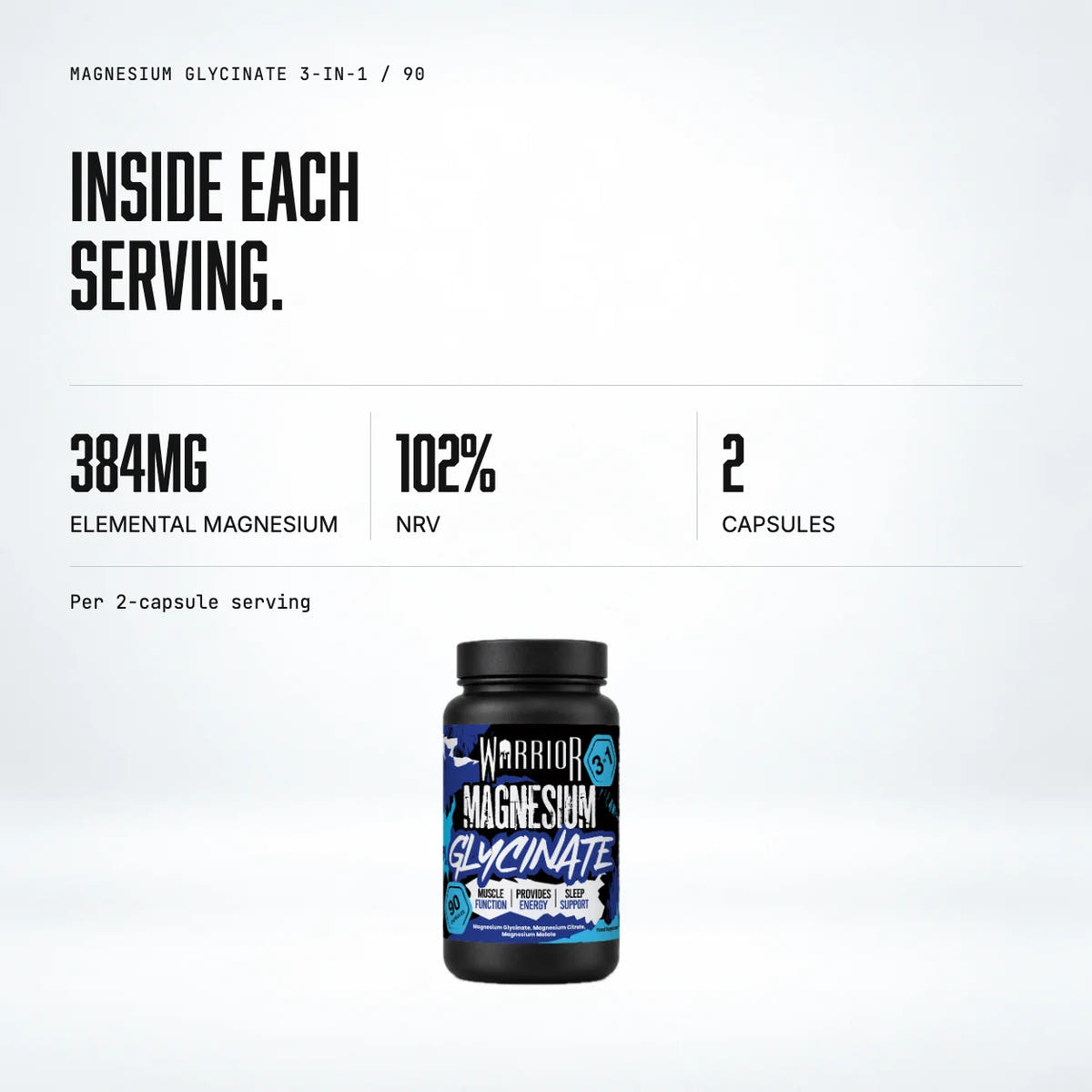 Warrior Magnesium Glycinate 3-in-1 Capsules, 90: macro callout