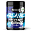 Warrior Creatine Monohydrate 500g tub, Blue Razz flavour, alternate graffiti-style label, 150 servings, suitable for vegans and vegetarians