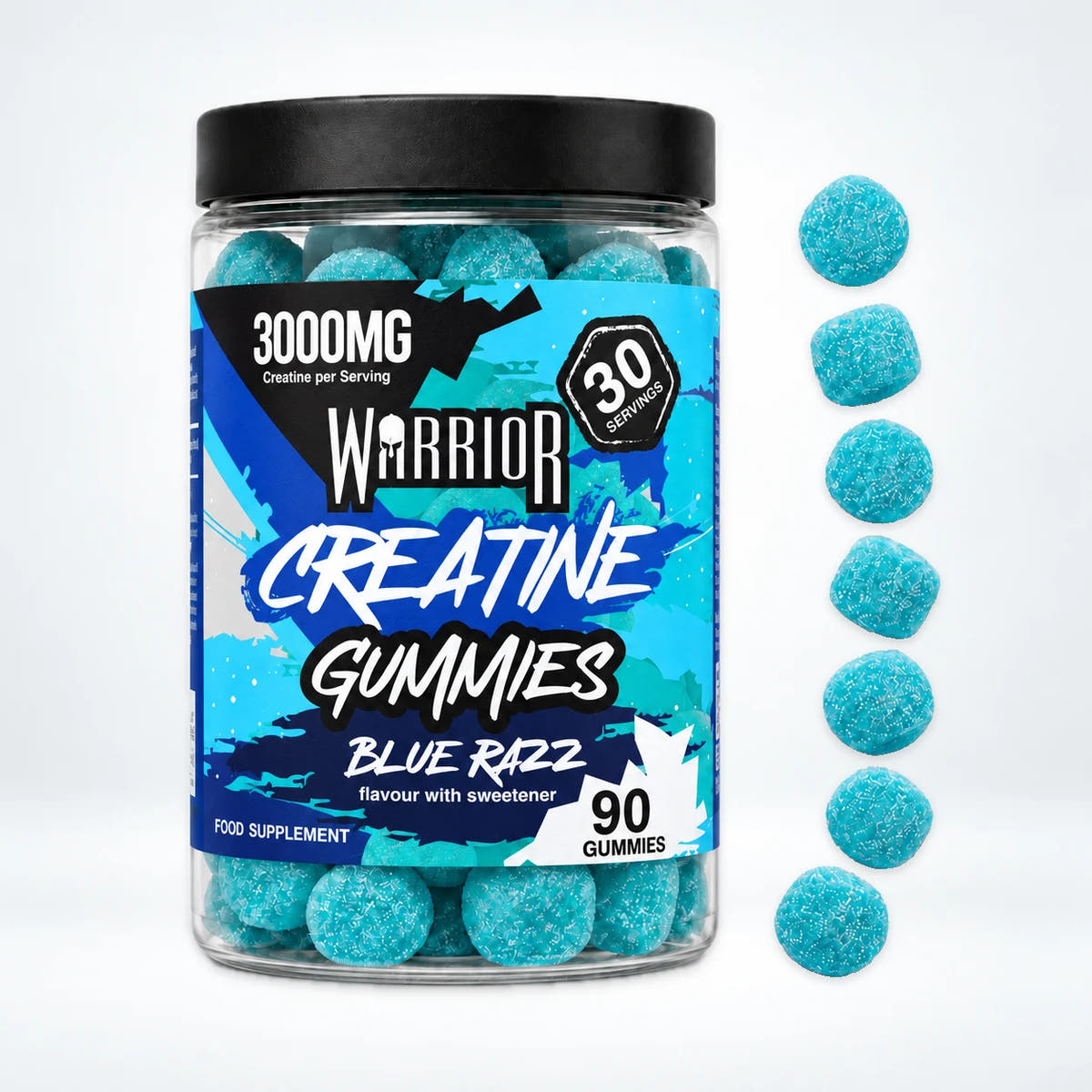 Warrior Creatine Monohydrate Gummies – 3000mg – 90 Gummies (Lab Tested), Blue Razz: pack shot