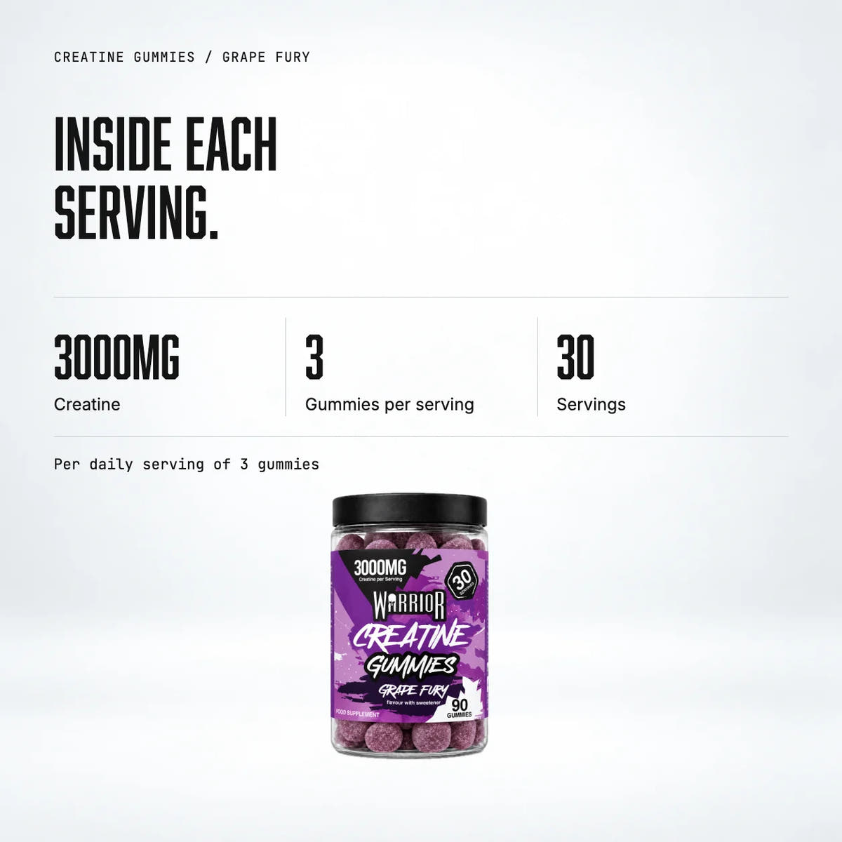 Warrior Creatine Monohydrate Gummies – 3000mg – 90 Gummies (Lab Tested), Grape Fury: macro callout