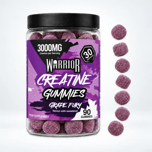 Warrior Creatine Monohydrate Gummies – 3000mg – 90 Gummies (Lab Tested), Grape Fury: pack shot