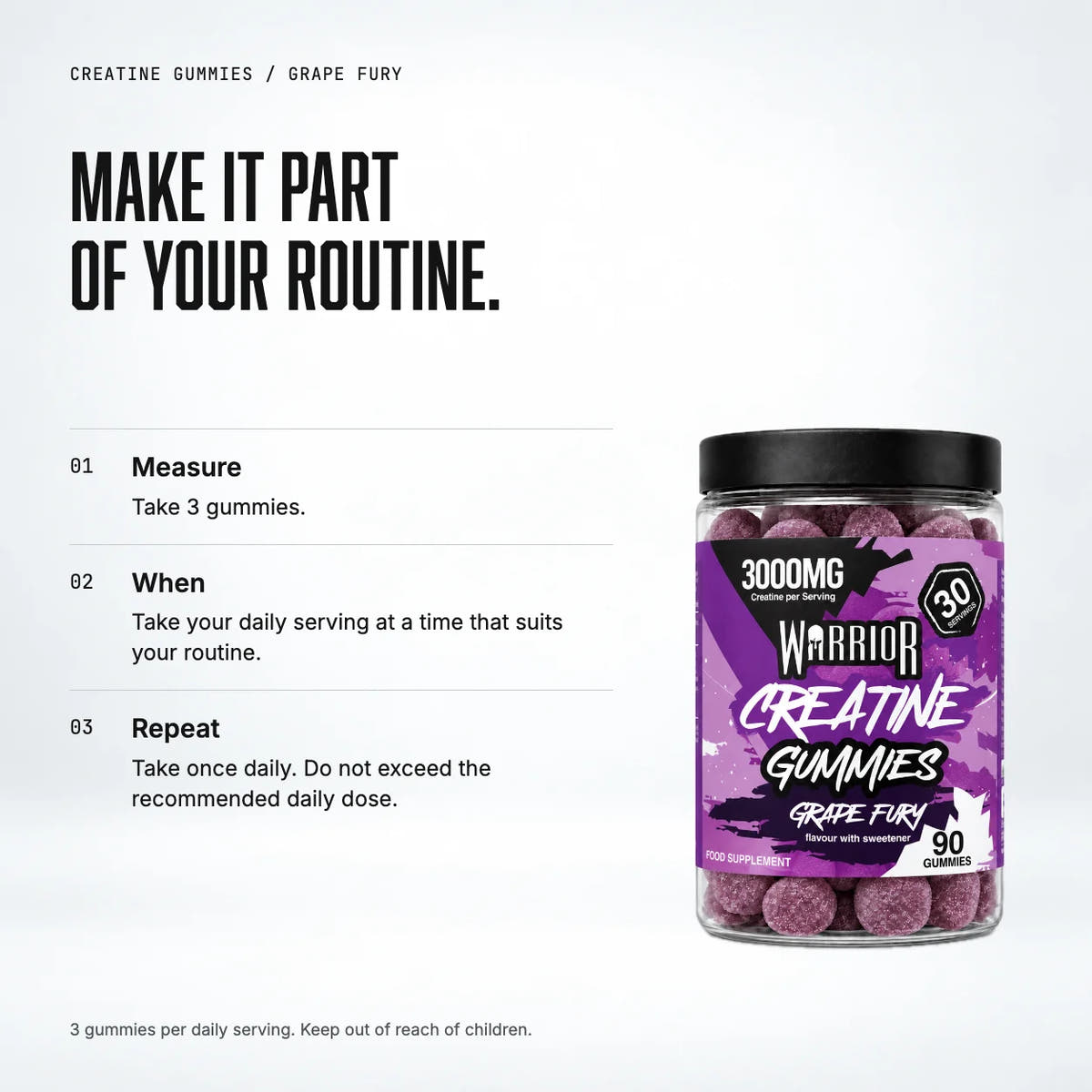 Warrior Creatine Monohydrate Gummies – 3000mg – 90 Gummies (Lab Tested), Grape Fury: when to take