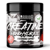 Warrior Creatine Monohydrate 300g tub, Unflavoured, grey camouflage label, 100 servings, performance support