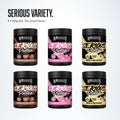 Warrior Serious Protein 500g 6 Pack, Mix: six 500g tubs, two each of Chocolate, Strawberry and Vanilla Milkshake