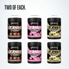 Warrior Serious Protein 6 Pack Mix: two tubs each of Chocolate, Strawberry and Vanilla Milkshake, in three labelled columns