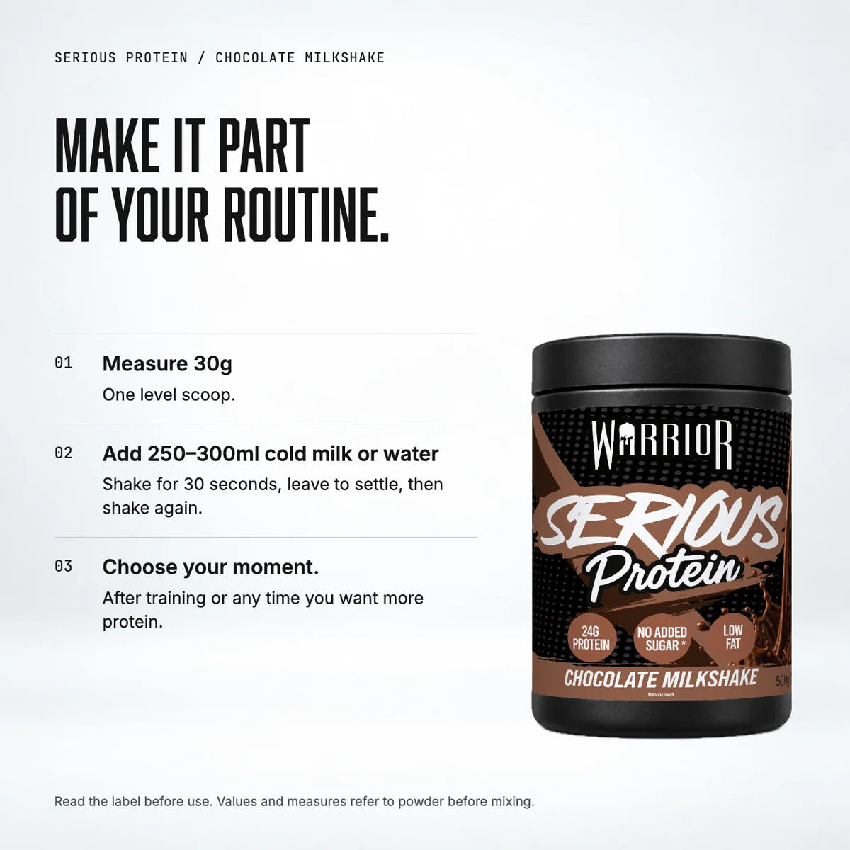 Warrior Serious Protein, Chocolate Milkshake: when to take