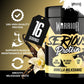 A 500g tub of Warrior Serious Protein Vanilla Milkshake, shown against a golden background with vanilla beans and a vanilla flower, alongside promotional text highlighting 24g high-quality protein, 16 servings, muscle support, and smooth milkshake taste.