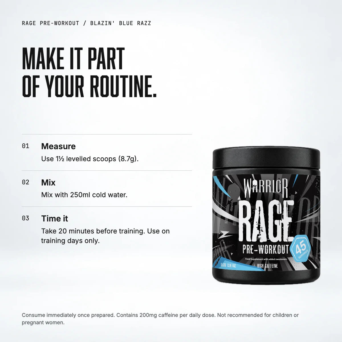 Warrior Rage Pre-Workout Powder, Blazin' Blue Razz: when to take