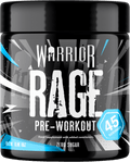 Warrior Rage Pre-Workout Powder tub, Blazin' Blue Razz flavour, 45 servings, zero sugar