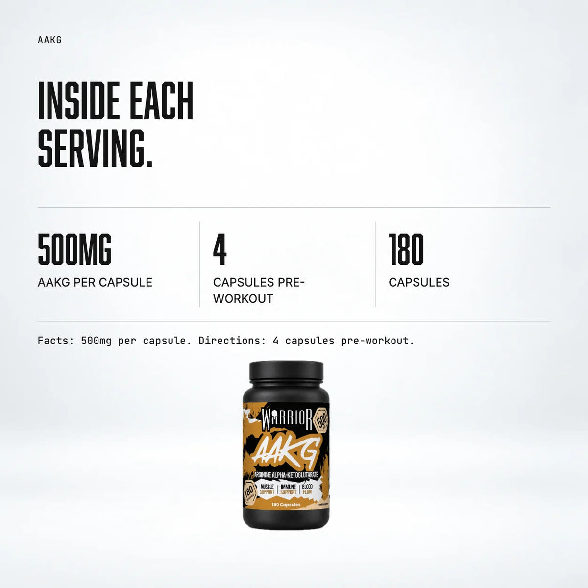Warrior AAKG 2000mg – 180 Capsules: macro callout