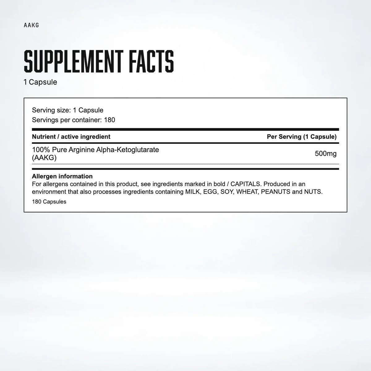 Warrior AAKG 2000mg – 180 Capsules: supplement facts