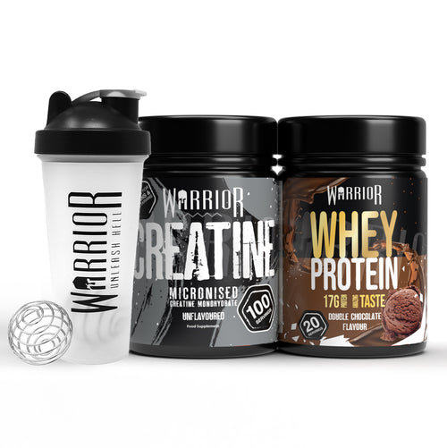Warrior Exclusive Essential Bundle | Whey + Creatine + Shaker