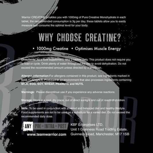 Warrior Creatine Monohydrate Tablets | 60 Tablets | 180 Tablets