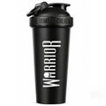 Warrior Home of Creatine Shaker 600ml in black, front view showing the Warrior logo and 'The Home of Creatine' branding embossed on the lid, with flip-cap spout