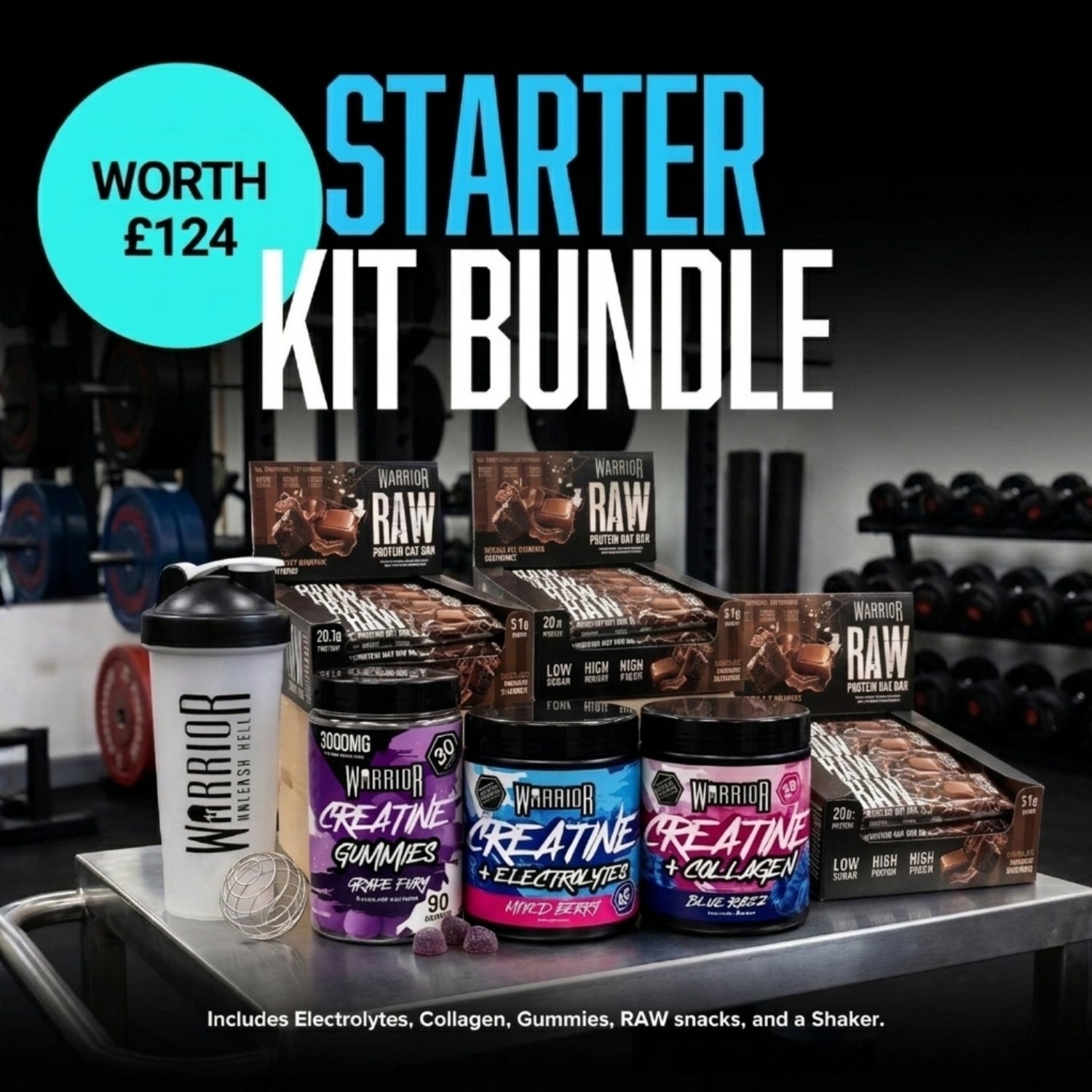 Warrior Essential Start Kit | Whey, Creatine & Shaker
