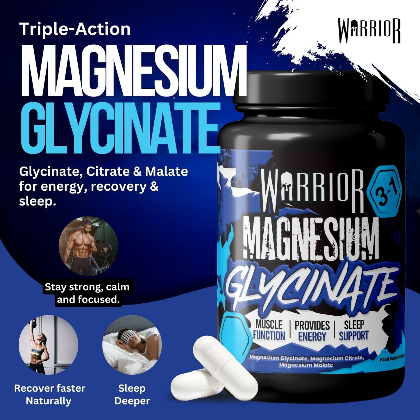 Warrior Magnesium Glycinate 3-in-1 Capsules