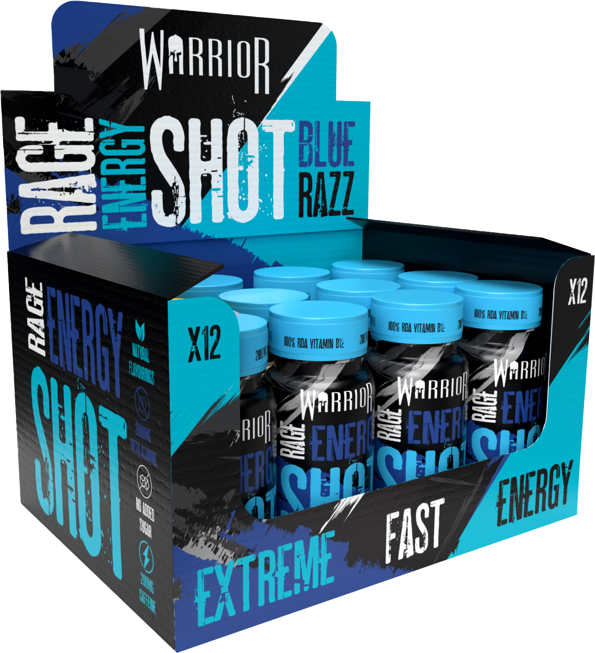 Warrior Pre-Workout Energy Shots - Blue Razz - 12x 60ml