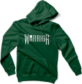Warrior Hoodie in Green, flat lay front view with White Warrior logo on chest