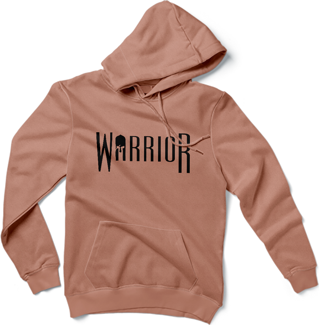 Warrior Hoodie in Desert Sand, flat lay front view with black Warrior logo on chest